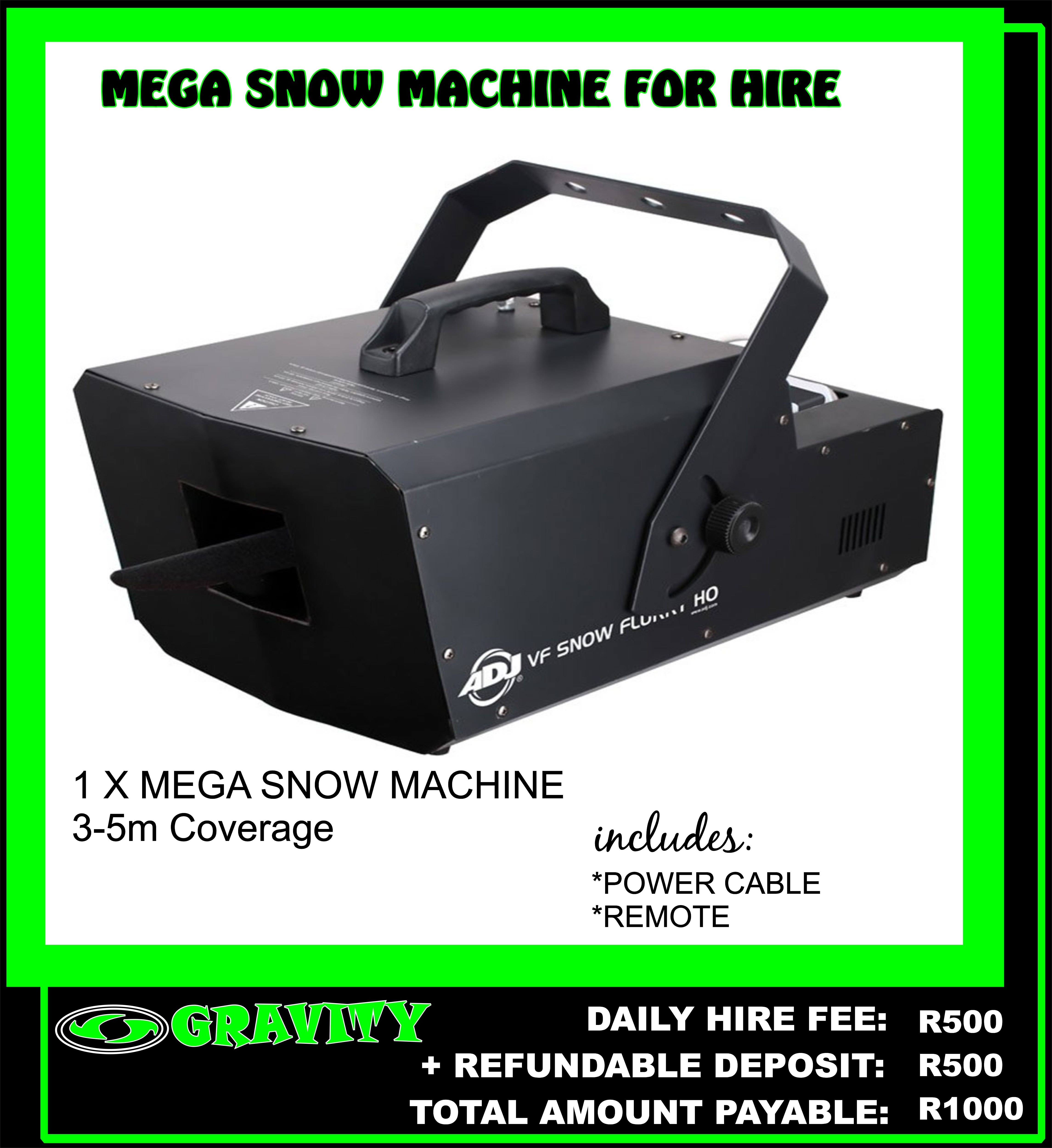 MONSTER SNOW EFFECT MACHINE: SIMILIAR EFFECT AS TO A FOAM MACHINE EFFECT  HIRE FEE: R500  SNOW FLUID SOLD SEPERATELY snow macchine for hire snow machine for hire in durban at gravity dj store 0315072463